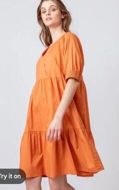 NWT IVKO Babydoll Dress XL Cotton Minimalist Classic Capsule Orange Tiered